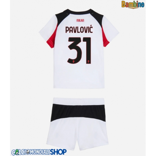 Maglie da calcio AC Milan Strahinja Pavlovic #31 Seconda Maglia Bambino 2025-26 Manica Corta + Pantaloni corti)